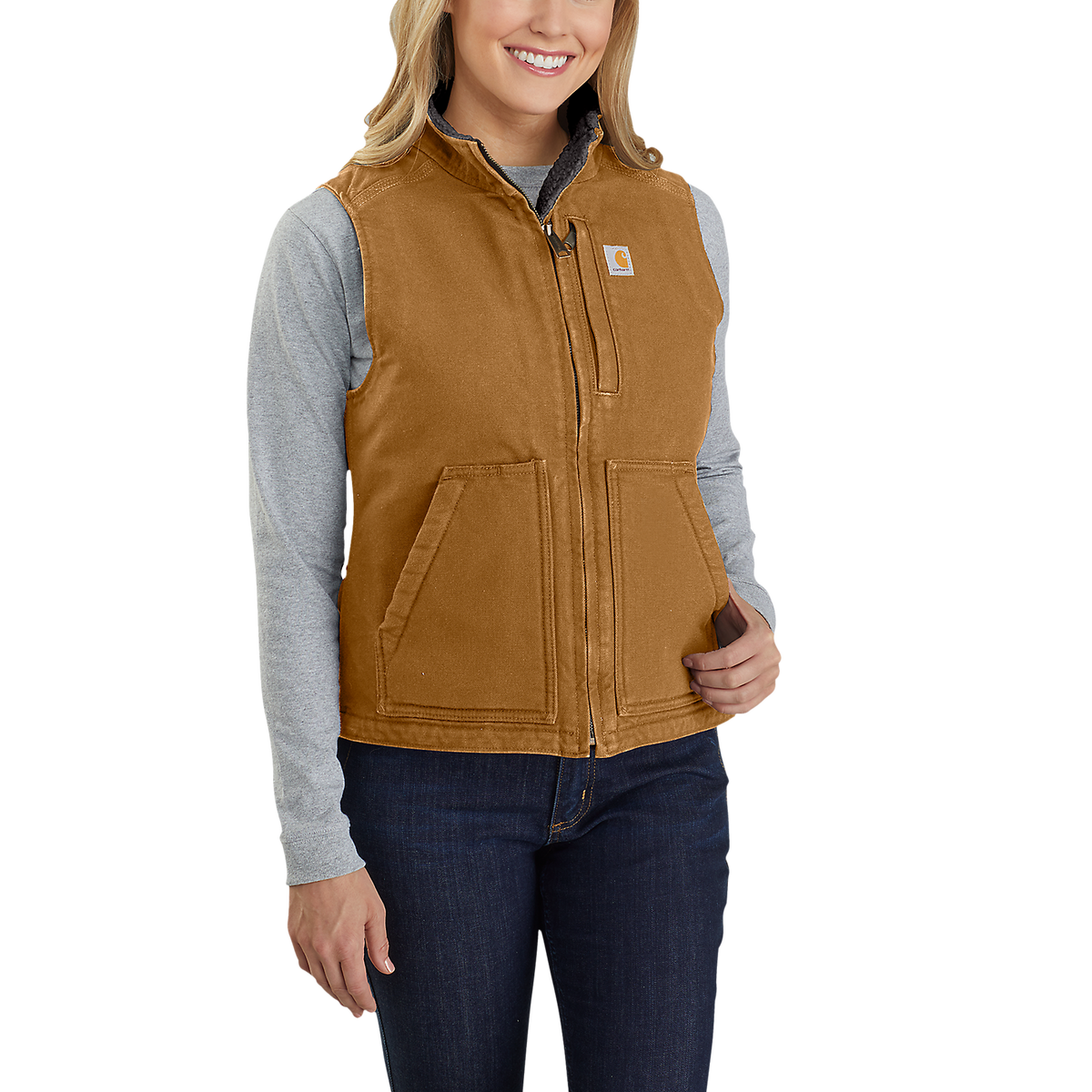 Carhartt Women's Sherpa Lined Mock Neck Vest 104224 BRN