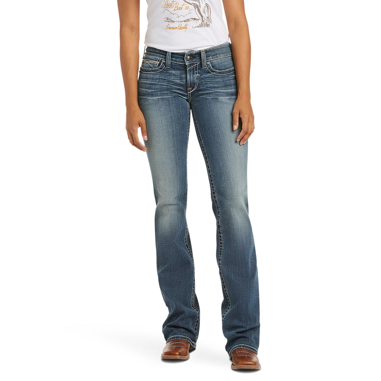 Ariat Mid Rise Stretch Whipstitch Boot Cut Jeans Rainstorm - 10016202
