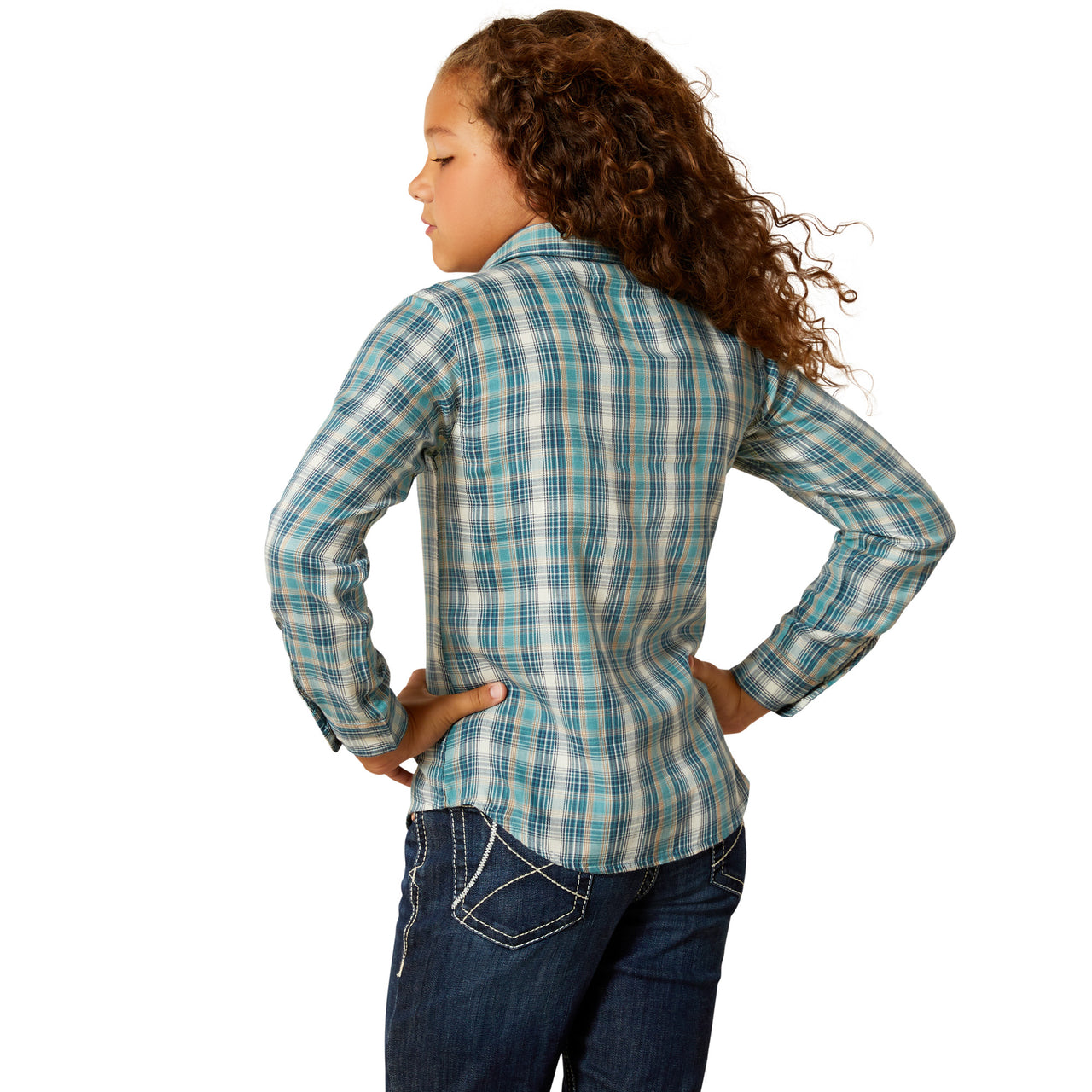 Ariat Girls Darla Snap Loose Shirt Aquamarine Plaid - 10062843