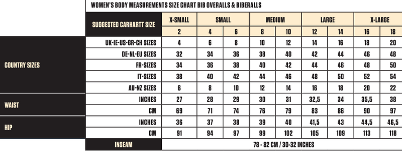 Carhartt Women's Bibs Size Chart Carhartt Men's Rugged Flex