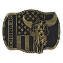 Belt Buckle 'Cowboy Up Vlag Skull Messing'