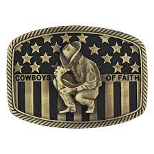Belt Buckle 'Cowboy Of Faith Flag Brass'