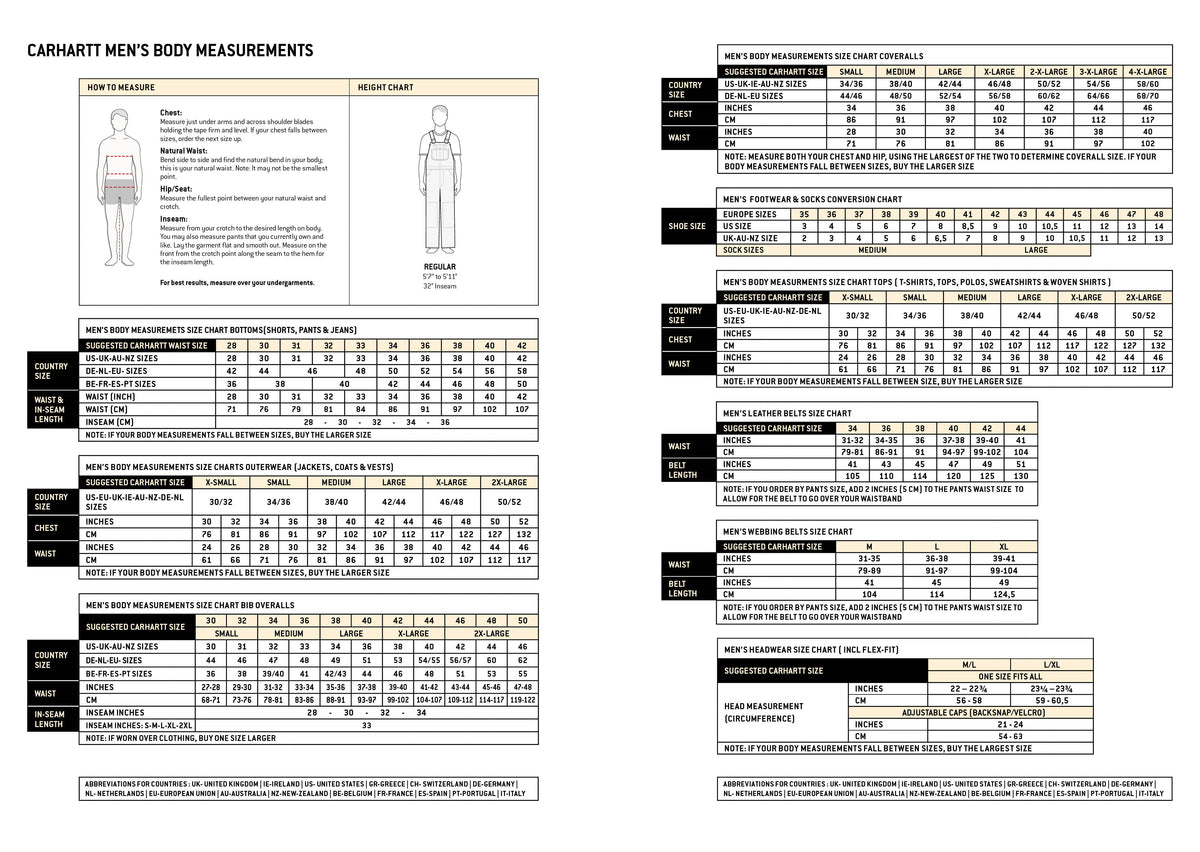 Carhartt Bib Overalls Carhartt Size Chart Youth Carhartt Size