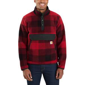 Relaxed fit fleece pullover oxblood plaid 104991