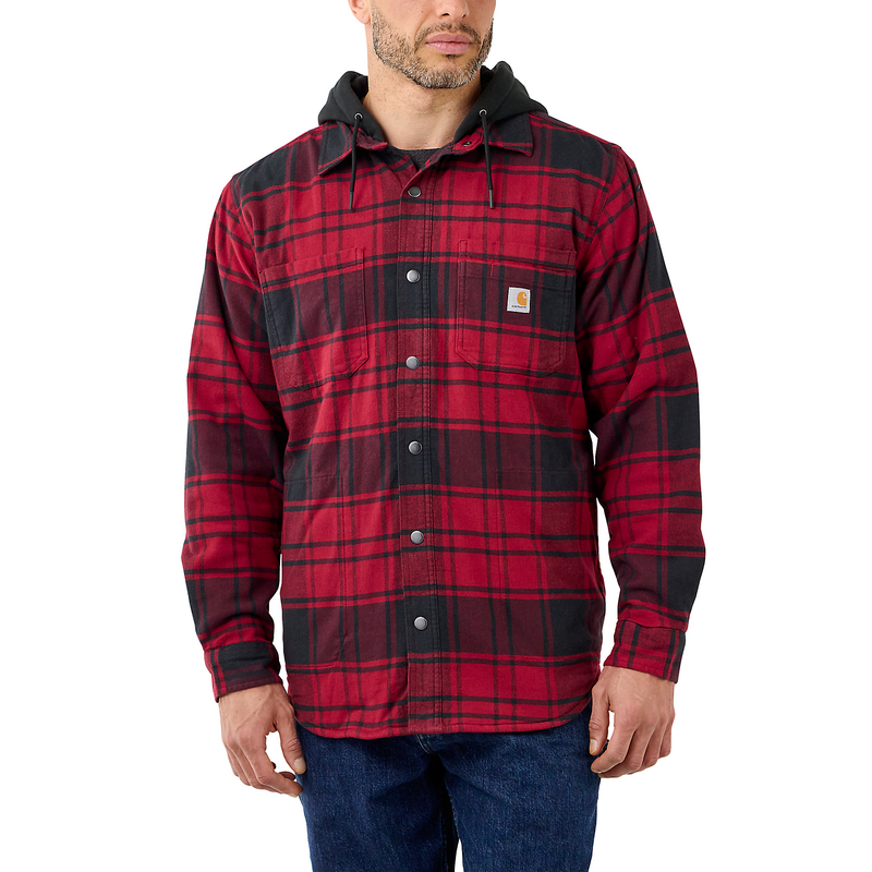 Carhartt Flannel FLeece Lined Hooded Shirt Jacket - Oxblood 105621